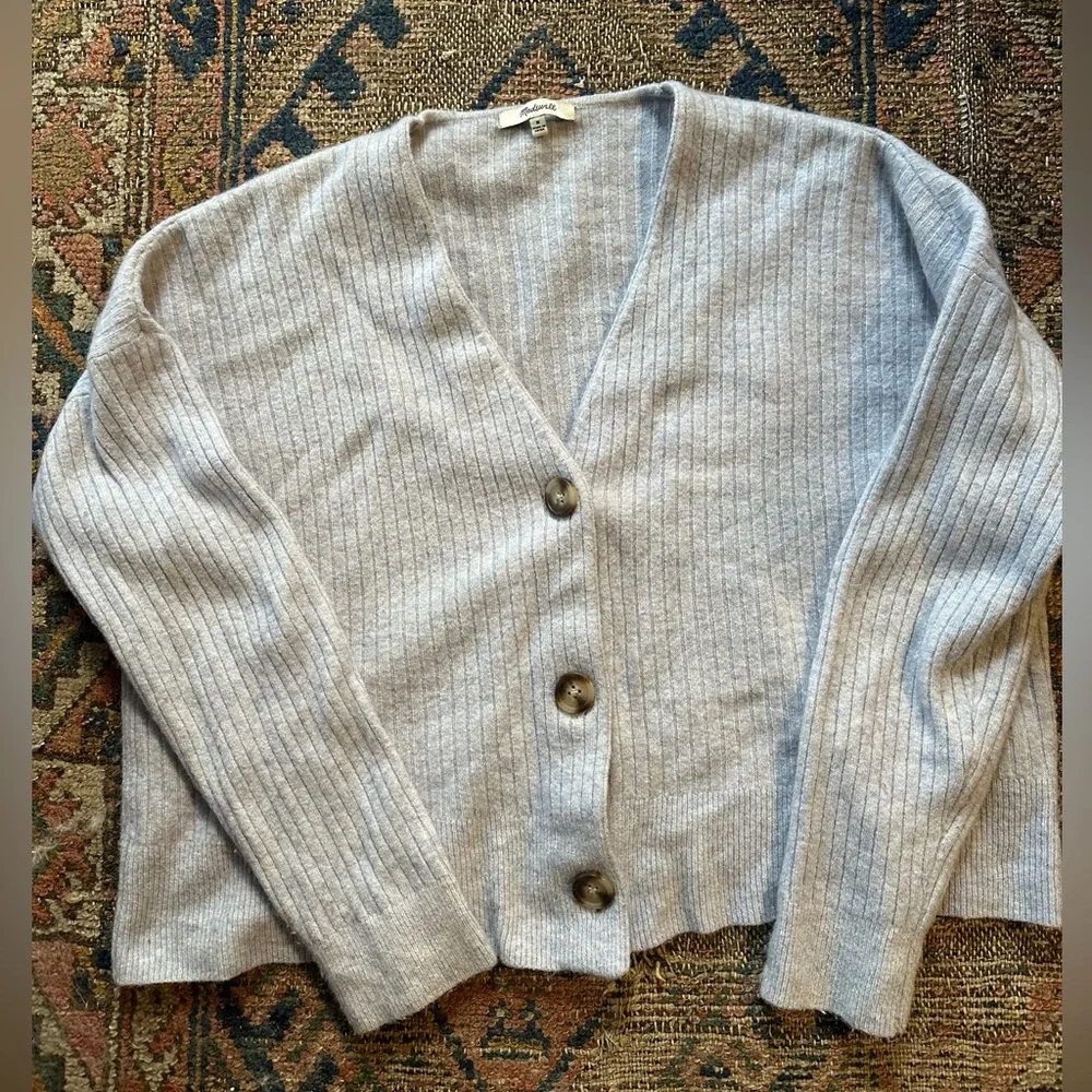 Madewell Pale Blue Ribbed Button Front Cardigan - Picture 2 of 4